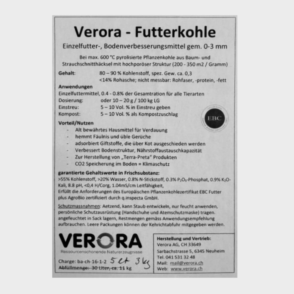Etikett Pflanzenkohle 5 Liter Kompostzusatz für Terra Preta